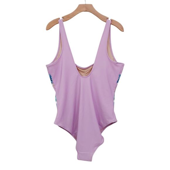 Old Navy Swimsuit Womens XL Lilac Padded Tropical Print Outdoor Pool Beach - Picture 3 of 12